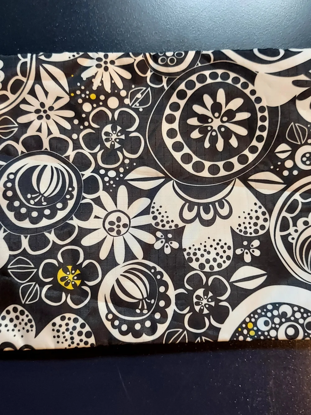 LeSportsac Floral Print Zip Pouch in Black & White with Yellow Accent 7.5 x 9.5